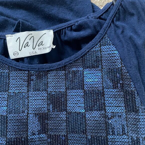 Vava Sequins Glitter Fun Top bat sleeve top in Navy for Spring, Made in USA, XS - Picture 5 of 5